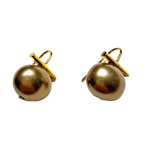 Elegant Pierced Earrings Gold Tone & Faux Smoky Pearl Drops Mod Artisan Look